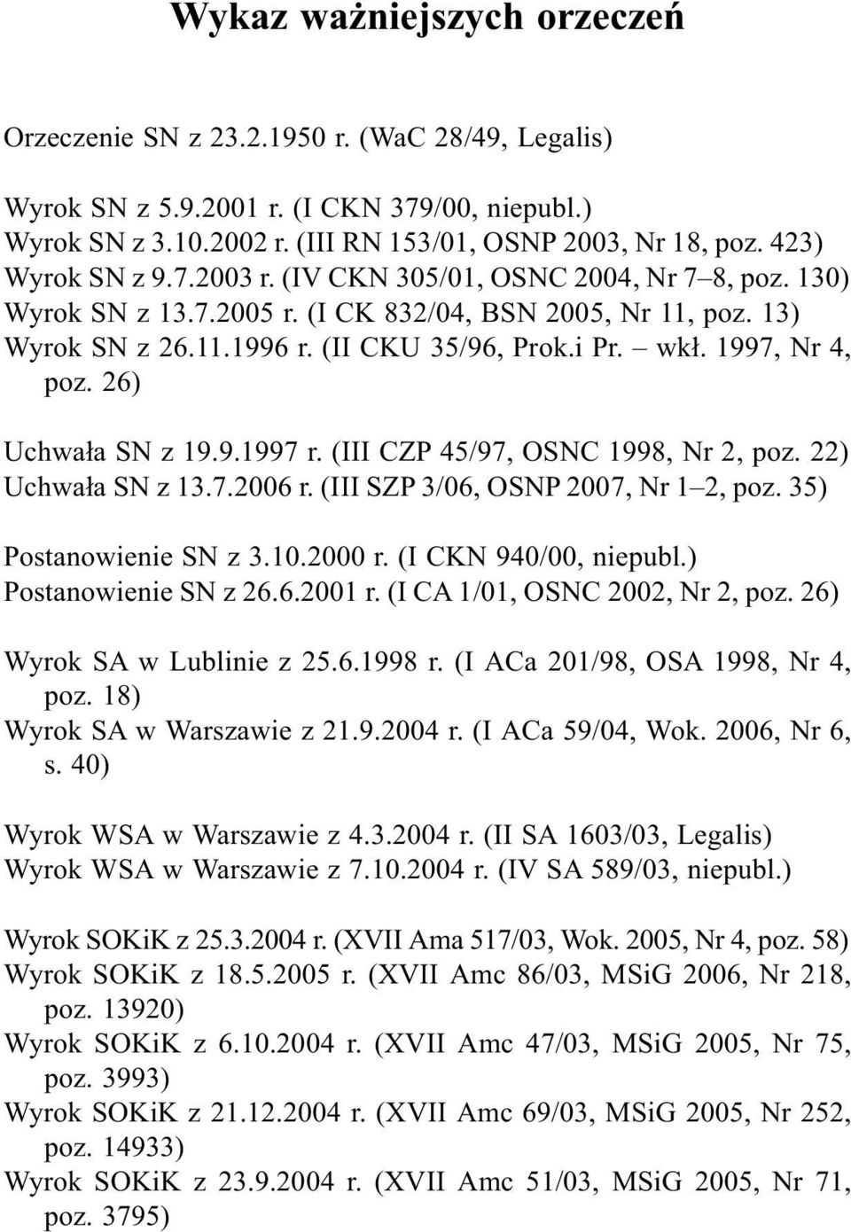 (II CKU 35/96, Prok.i Pr. wk³. 1997, Nr 4, poz. 26) Uchwa³a SN z 19.9.1997 r. (III CZP 45/97, OSNC 1998, Nr 2, poz. 22) Uchwa³a SN z 13.7.2006 r. (III SZP 3/06, OSNP 2007, Nr 1 2, poz.