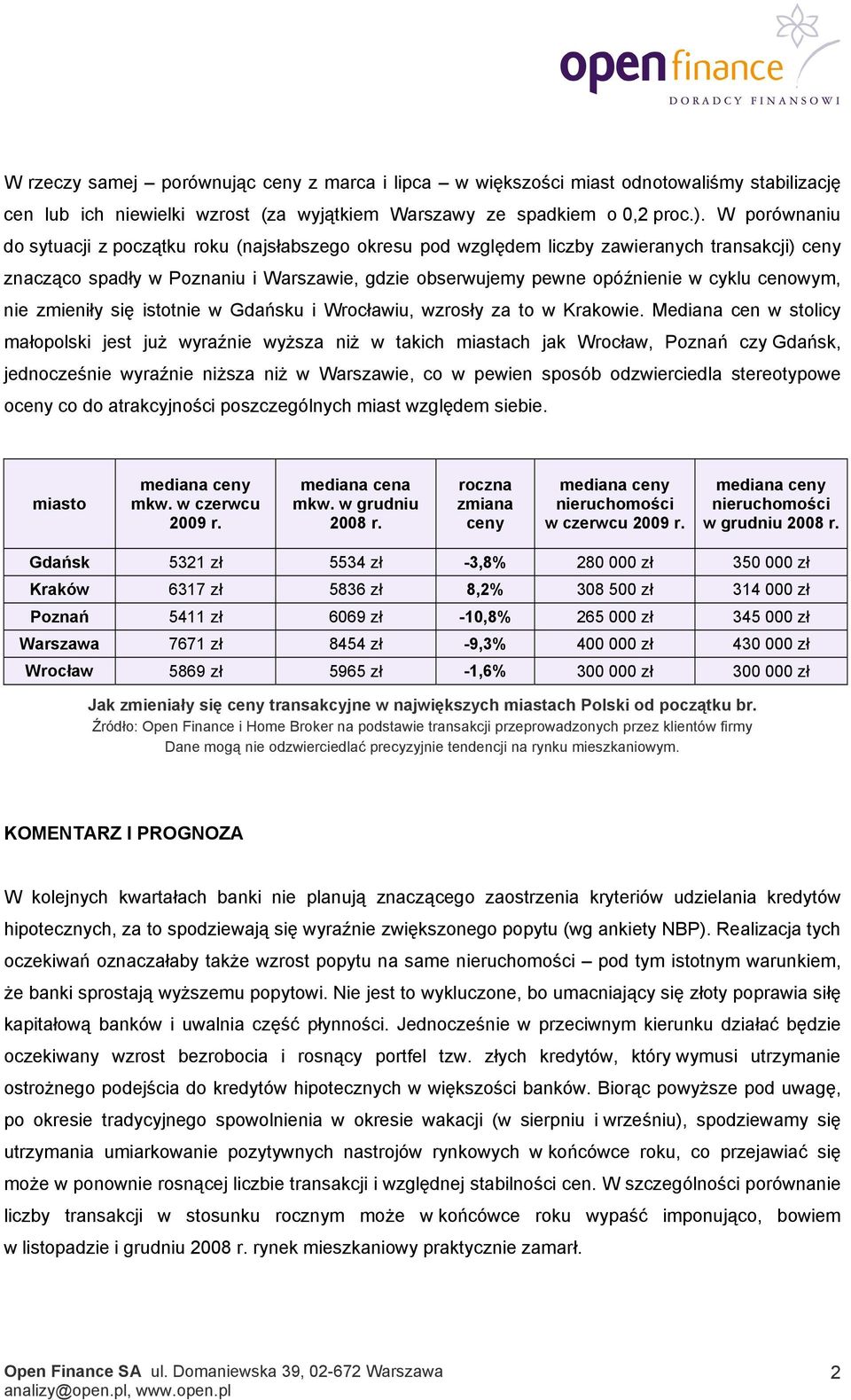 cenowym, nie zmieniły się istotnie w Gdańsku i Wrocławiu, wzrosły za to w Krakowie.