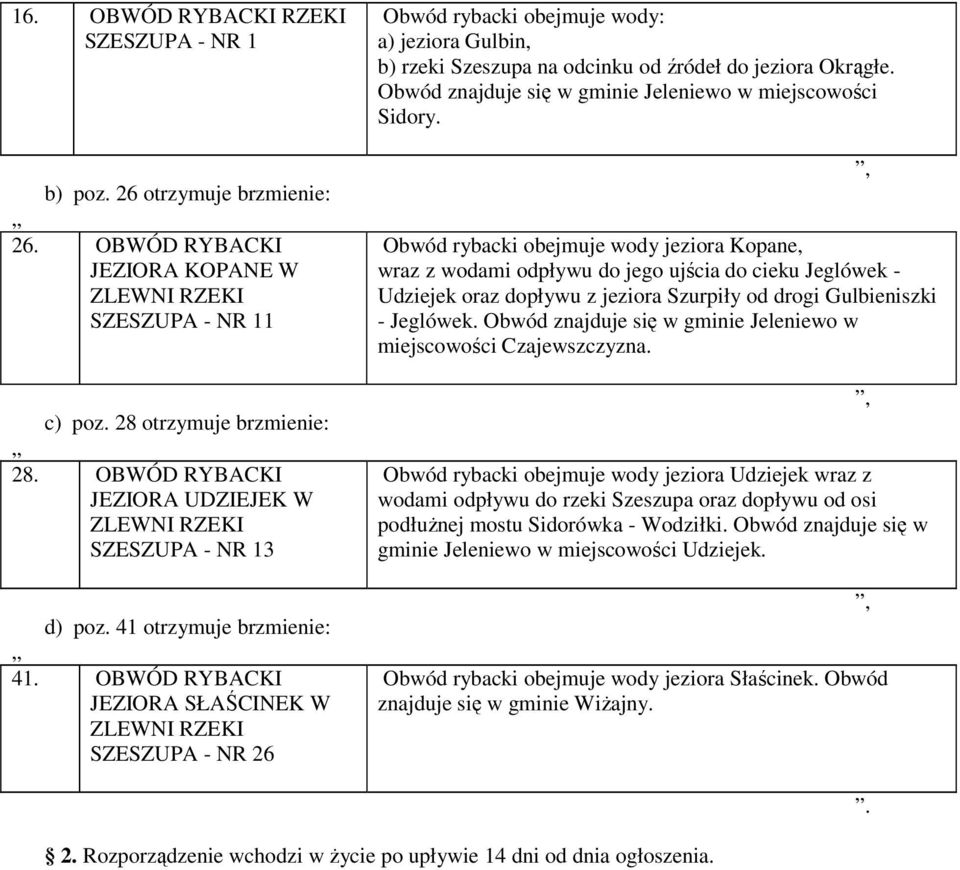 OBWÓD RYBACKI JEZIORA SŁAŚCINEK W ZLEWNI RZEKI SZESZUPA - NR 26 a) jeziora Gulbin, b) rzeki Szeszupa na odcinku od źródeł do jeziora Okrągłe.