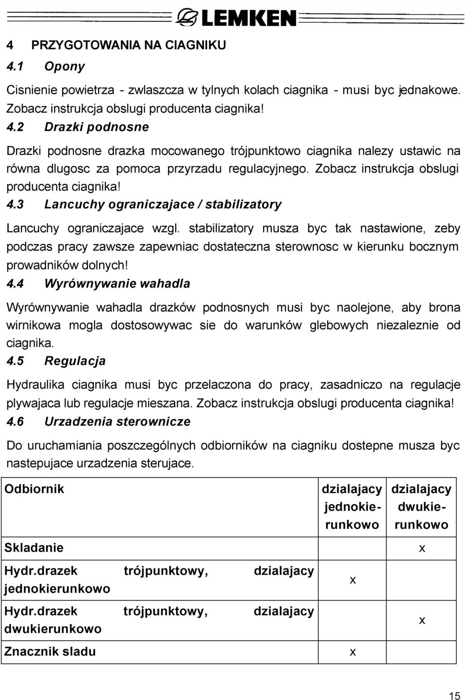 stabilizatory musza byc tak nastawione, zeby podczas pracy zawsze zapewniac dostateczna sterownosc w kierunku bocznym prowadników dolnych! 4.