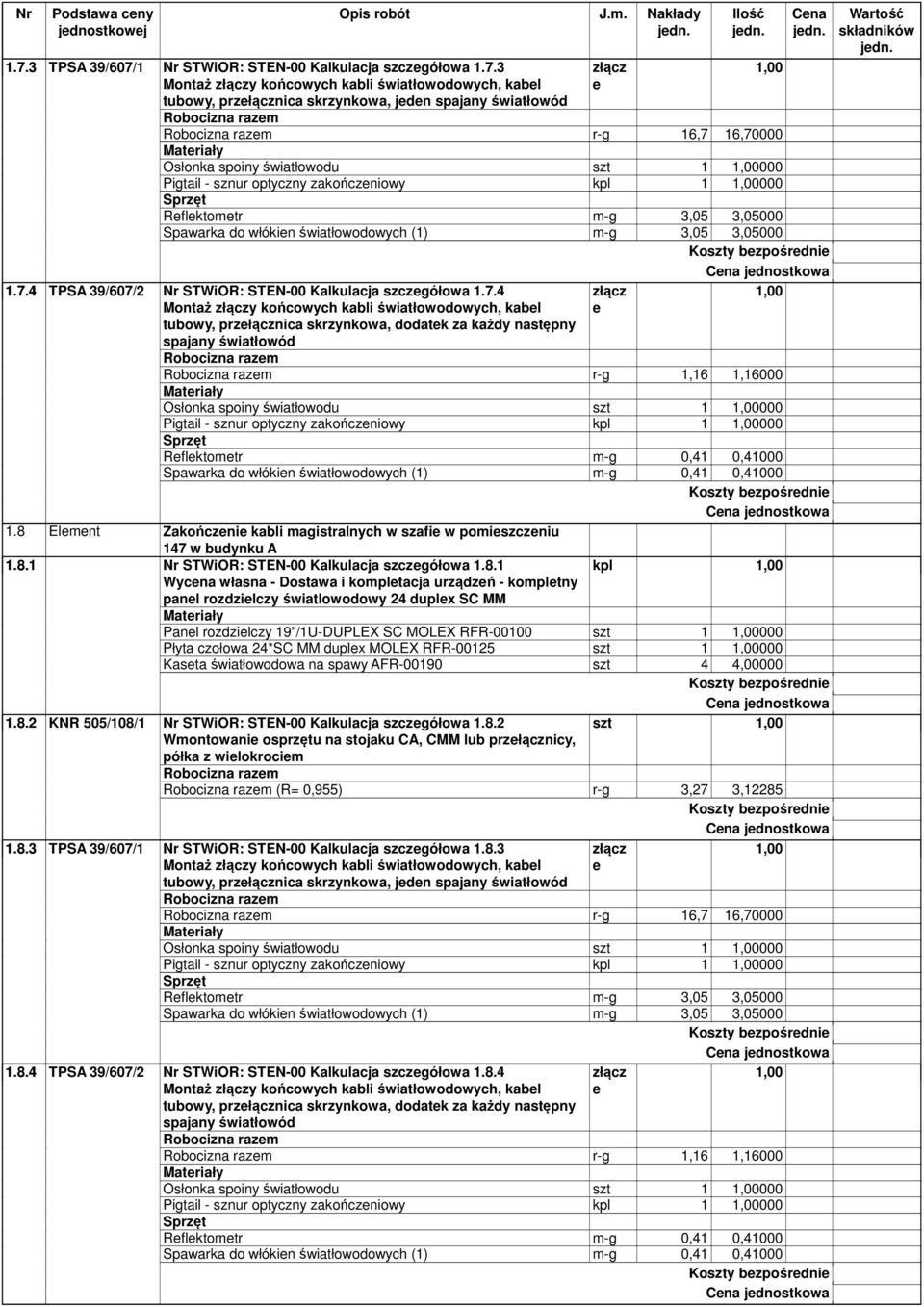 1 Nr STWiOR: STEN-00 Kalkulacja szczgółowa 1.7.