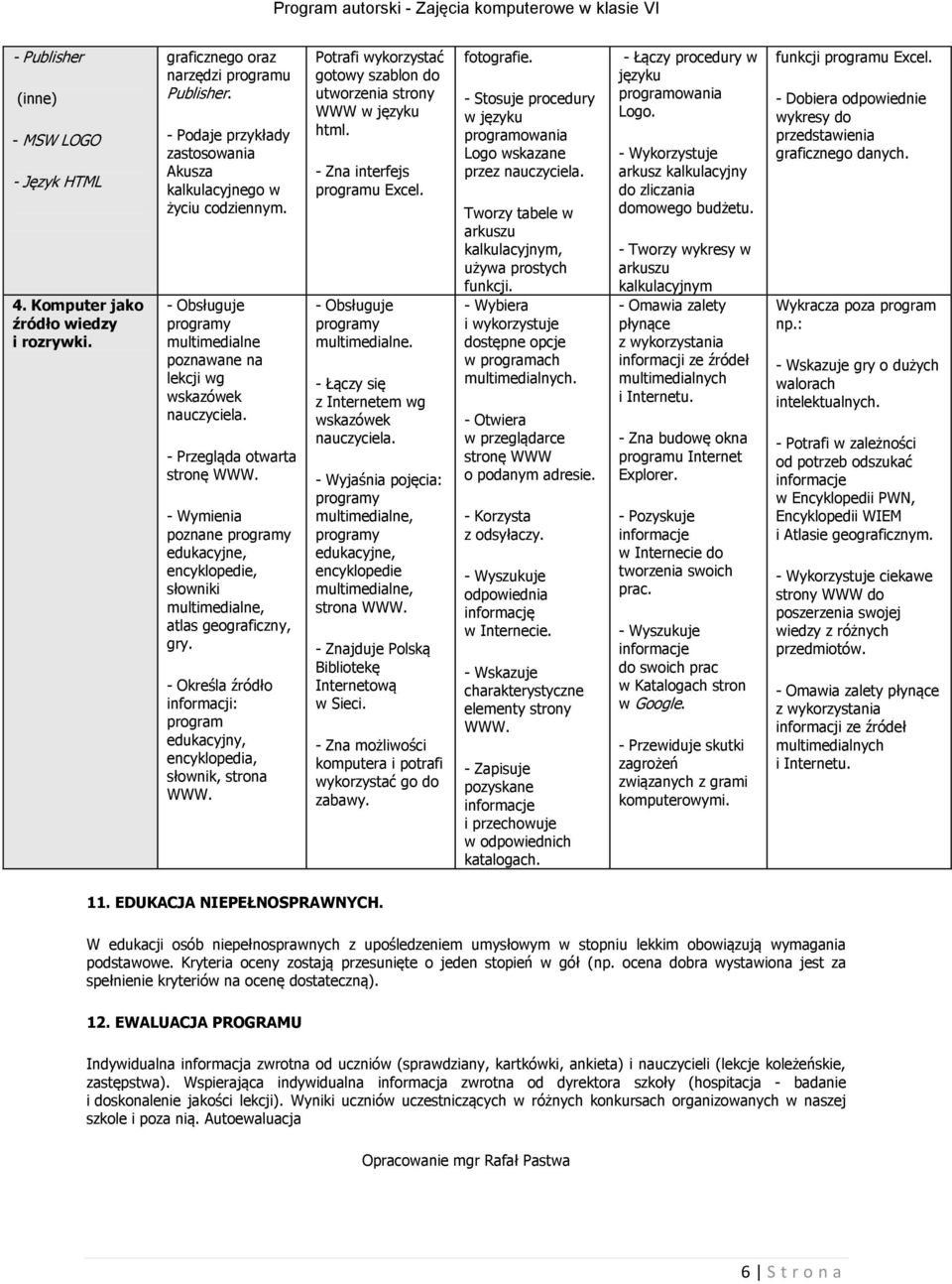 - Obsługuje multimedialne poznawane na lekcji wg wskazówek - Przegląda otwarta stronę - Wymienia poznane edukacyjne, encyklopedie, słowniki multimedialne, atlas geograficzny, gry.