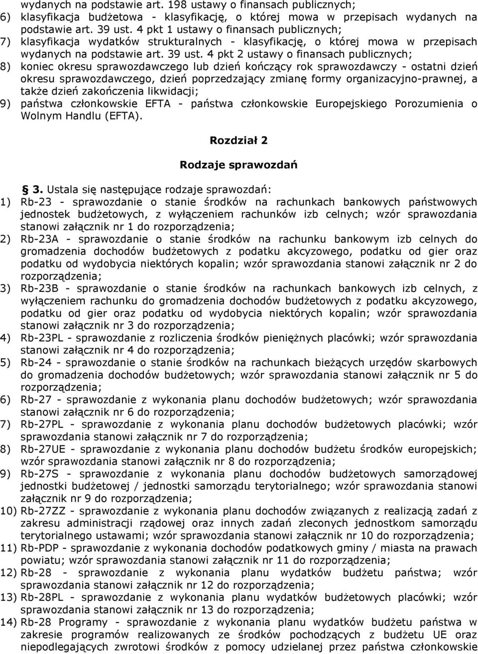 4 pkt 2 ustawy o finansach publicznych; 8) koniec okresu sprawozdawczego lub dzień kończący rok sprawozdawczy - ostatni dzień okresu sprawozdawczego, dzień poprzedzający zmianę formy