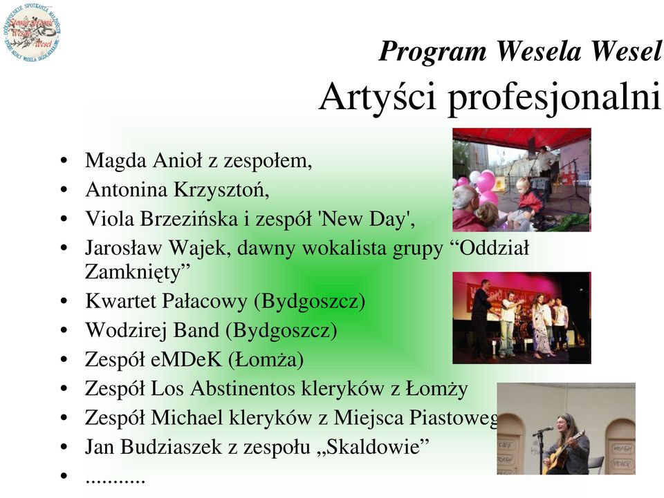 Pałacowy (Bydgoszcz) Wodzirej Band (Bydgoszcz) Zespół emdek (ŁomŜa) Zespół Los Abstinentos