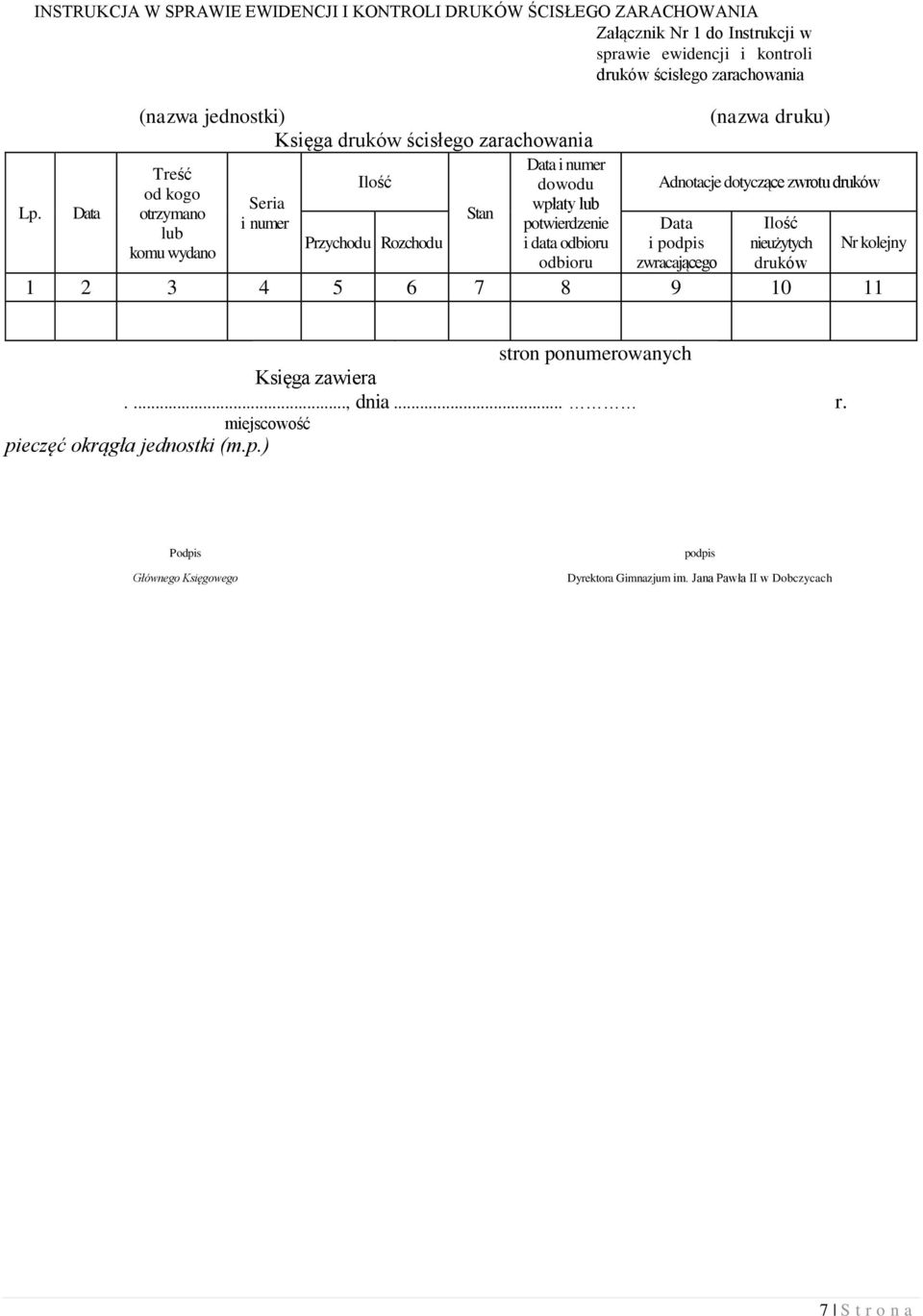 dowodu wpłaty lub potwierdzenie i data odbioru odbioru (nazwa druku) Adnotacje dotyczące zwrotu druków Data i podpis zwracającego Ilość nieużytych druków 1 2