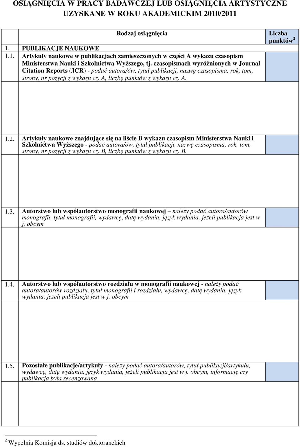 czasopismach wyróżnionych w Journal Citation Reports (JCR) - podać autora/ów, tytuł publikacji, nazwę czasopisma, rok, tom, strony, nr pozycji z wykazu cz. A, liczbę punktów z wykazu cz. A. Liczba punktów 2 1.