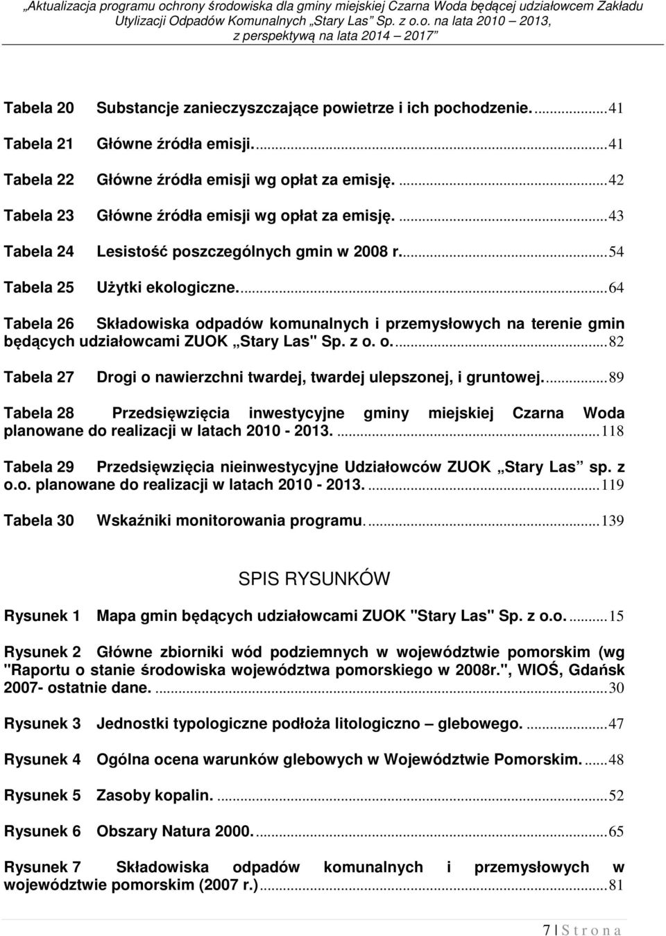 ... 43 Tabela 24 Lesistość poszczególnych gmin w 2008 r... 54 Tabela 25 Użytki ekologiczne.