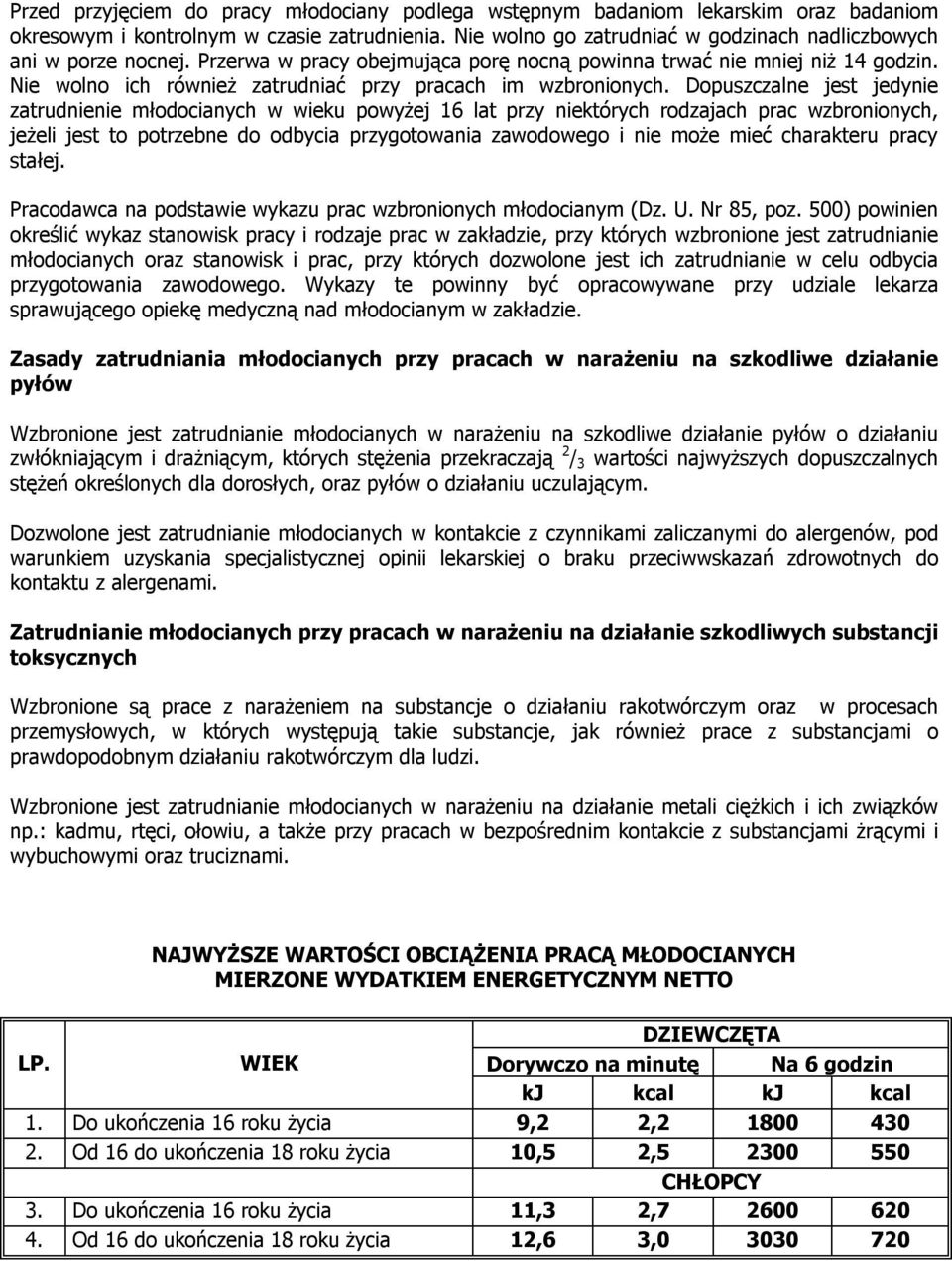 Nie wolno ich również zatrudniać przy pracach im wzbronionych.