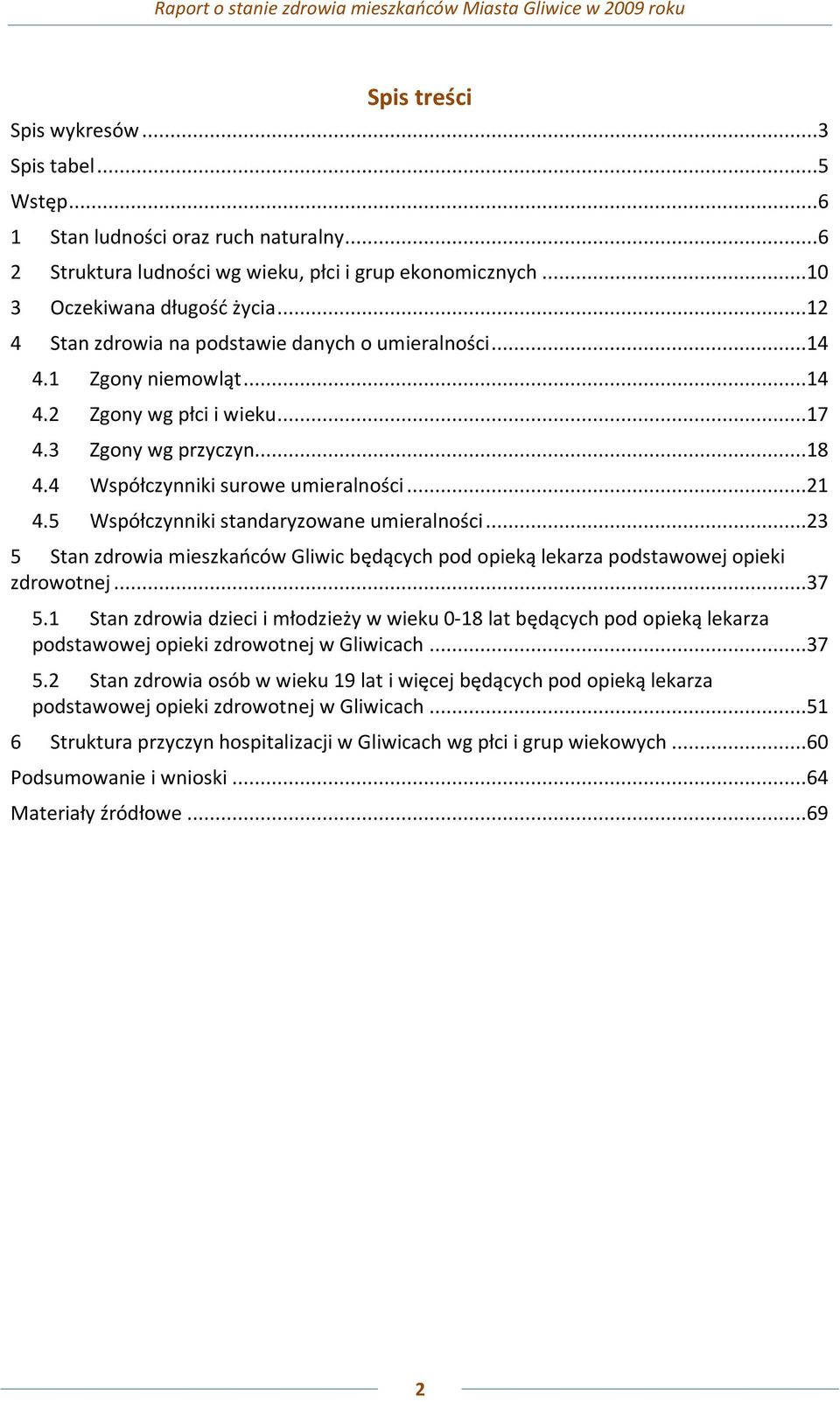 5 Współczynniki standaryzowane umieralności...23 5 Stan zdrowia mieszkańców Gliwic będących pod opieką lekarza podstawowej opieki zdrowotnej...37 5.