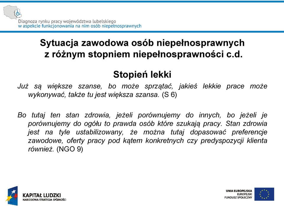 Stopień lekki Już są większe szanse, bo może sprzątać, jakieś lekkie prace może wykonywać, także tu jest większa szansa.