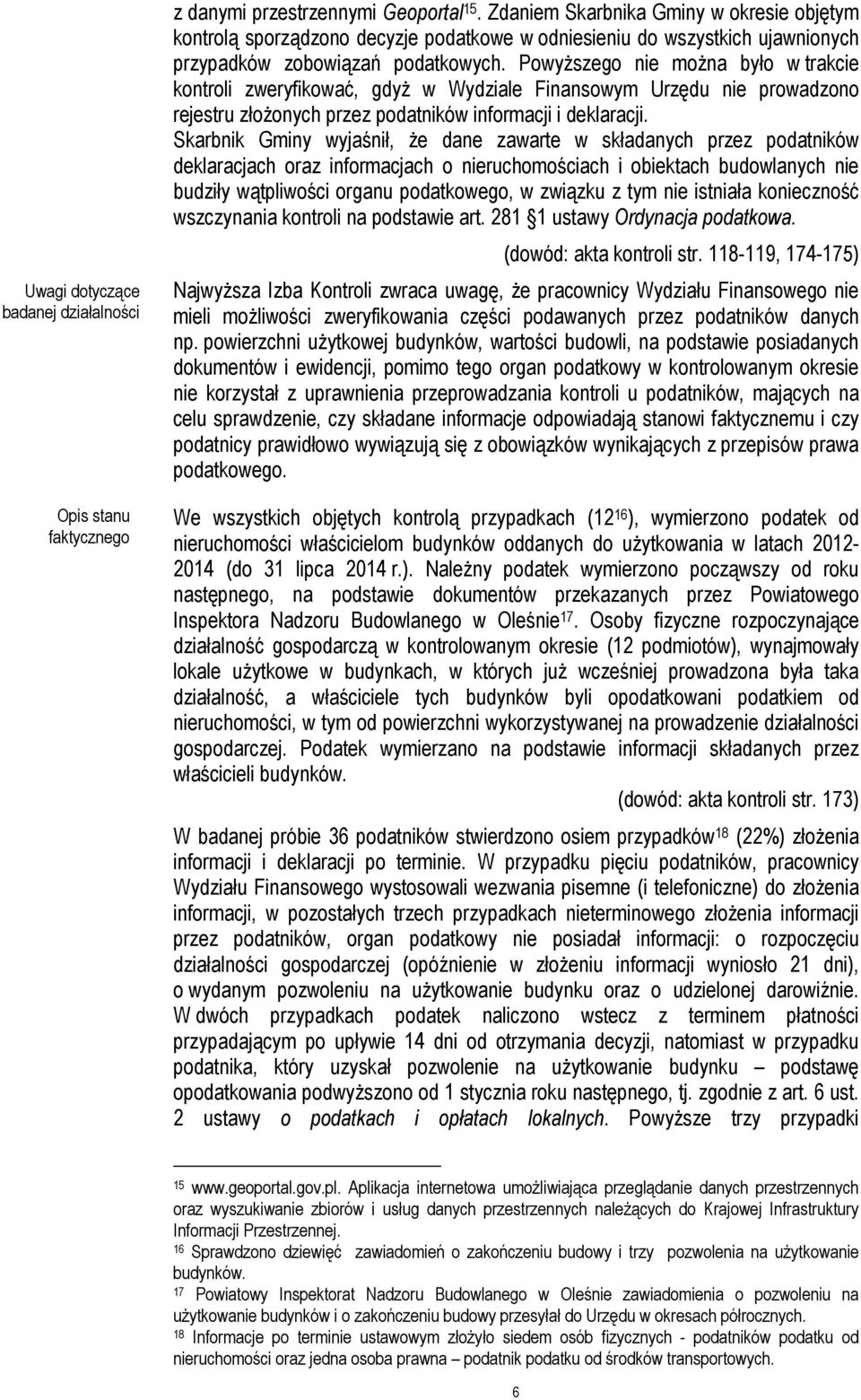 Powyższego nie można było w trakcie kontroli zweryfikować, gdyż w Wydziale Finansowym Urzędu nie prowadzono rejestru złożonych przez podatników informacji i deklaracji.