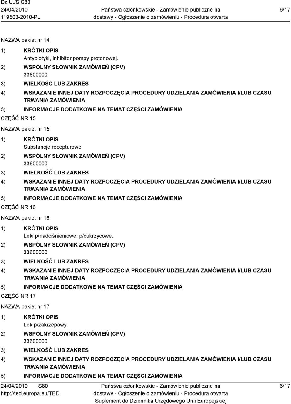 CZĘŚĆ NR 15 NAZWA pakiet nr 15 Substancje recepturowe.