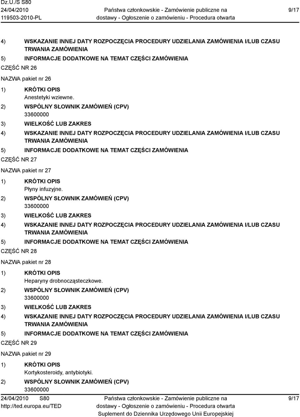 CZĘŚĆ NR 28 NAZWA pakiet nr 28 Heparyny drobnocząsteczkowe.