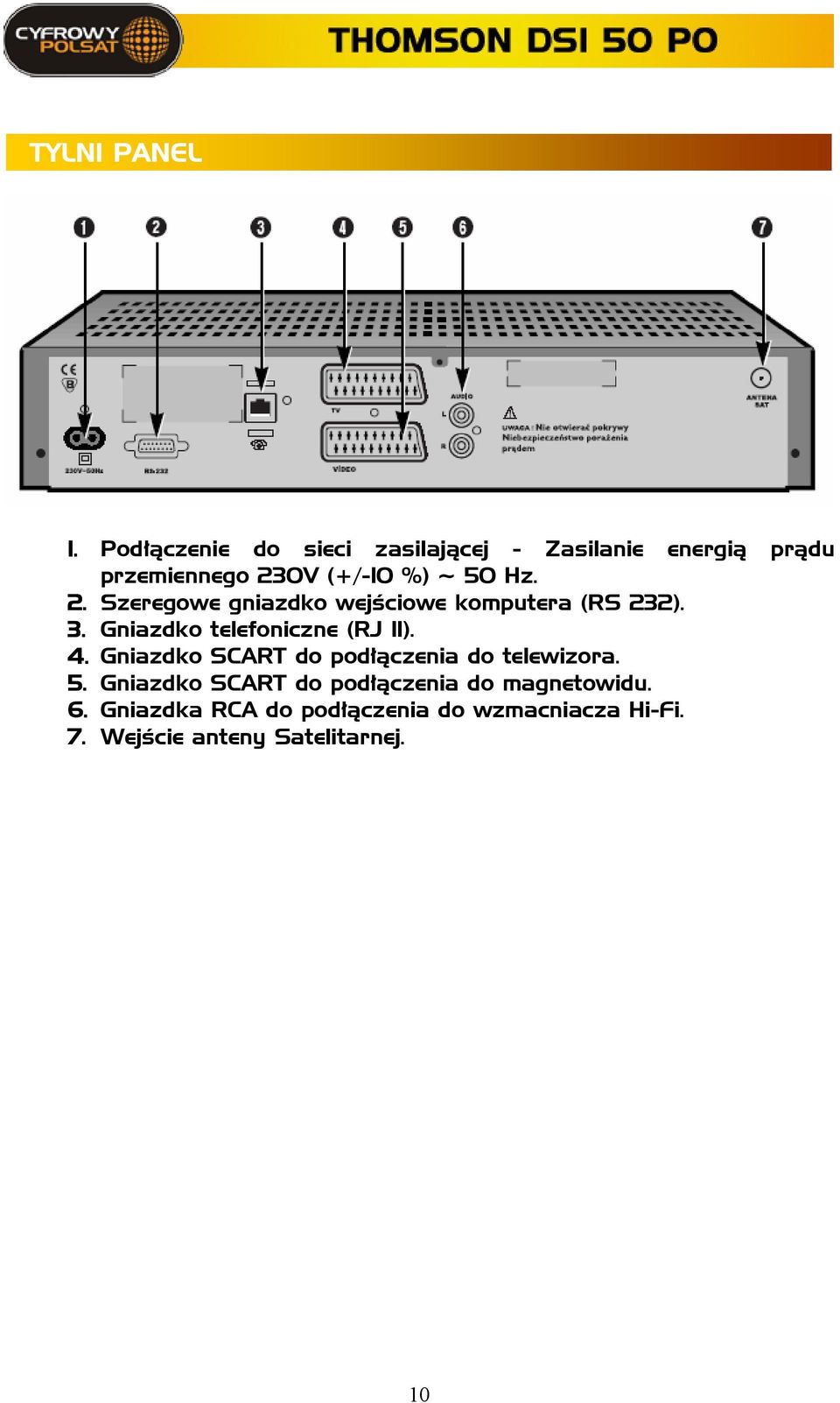 2. Szeregowe gniazdko wejściowe komputera (RS 232). 3. Gniazdko telefoniczne (RJ 11). 4.