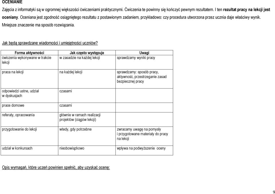 Jak będą sprawdzane wiadomości i umiejętności uczniów?
