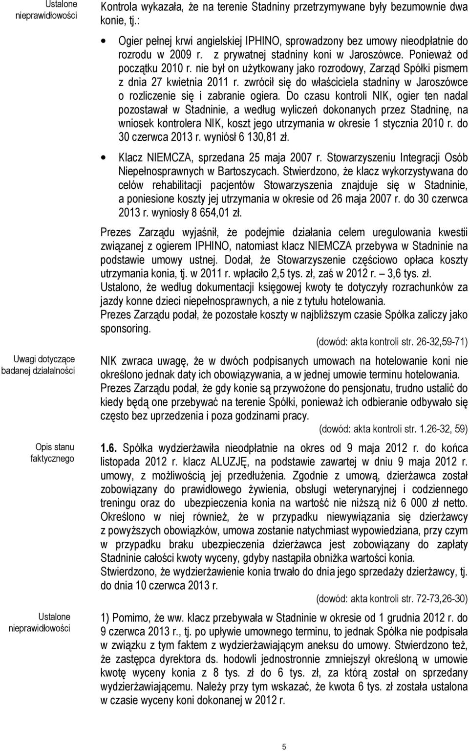 nie był on użytkowany jako rozrodowy, Zarząd Spółki pismem z dnia 27 kwietnia 2011 r. zwrócił się do właściciela stadniny w Jaroszówce o rozliczenie się i zabranie ogiera.