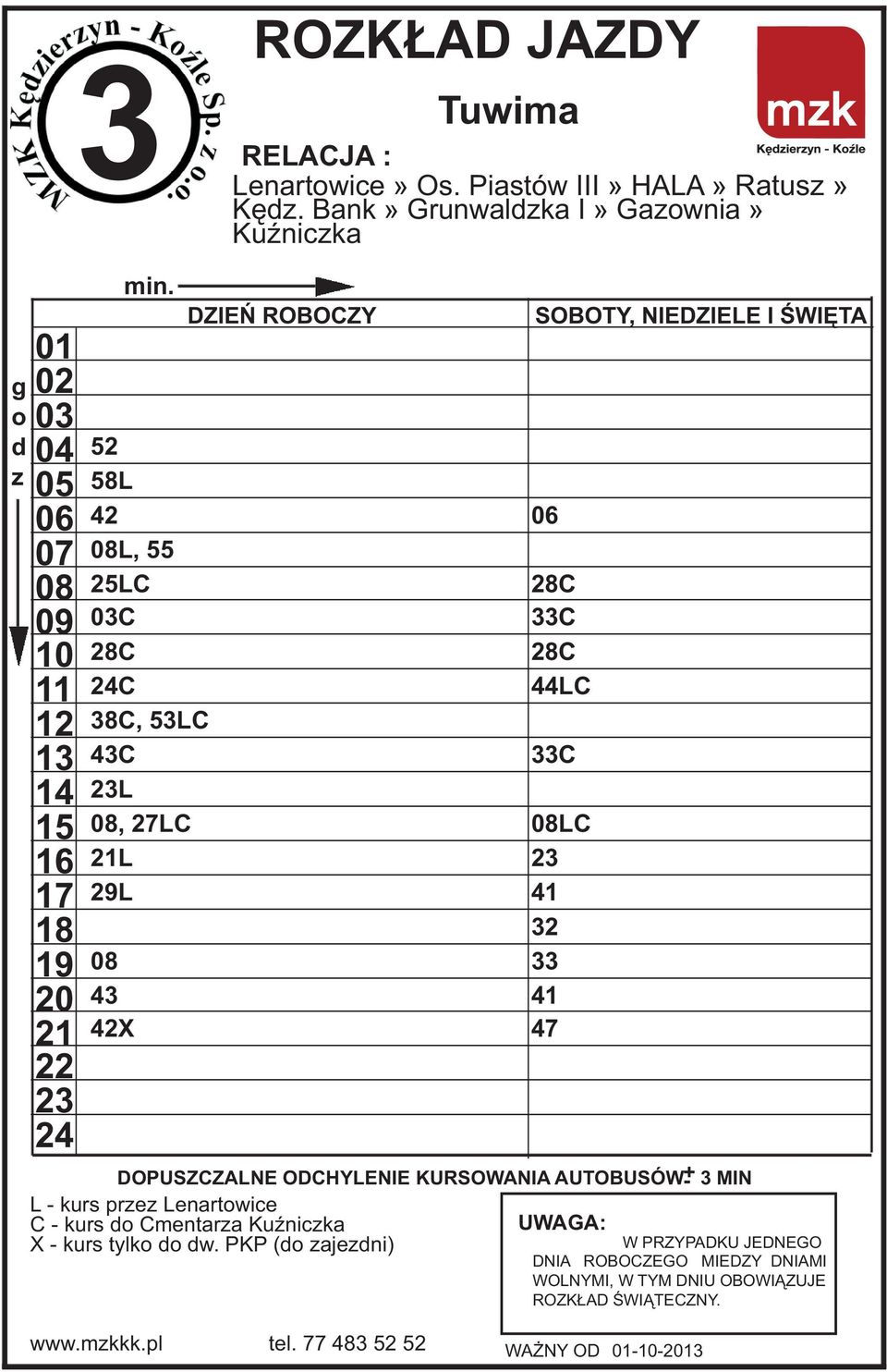 43C L, 27LC L 29L 43 42X L - kurs pre Lenartwice C - kurs Cmentara KuŸnicka