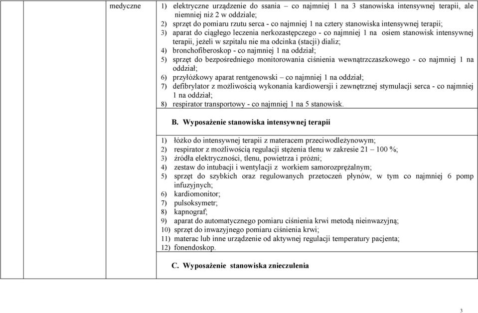 co najmniej 1 na oddział; 5) sprzęt do bezpośredniego monitorowania ciśnienia wewnątrzczaszkowego - co najmniej 1 na oddział; 6) przyłóżkowy aparat rentgenowski co najmniej 1 na oddział; 7)