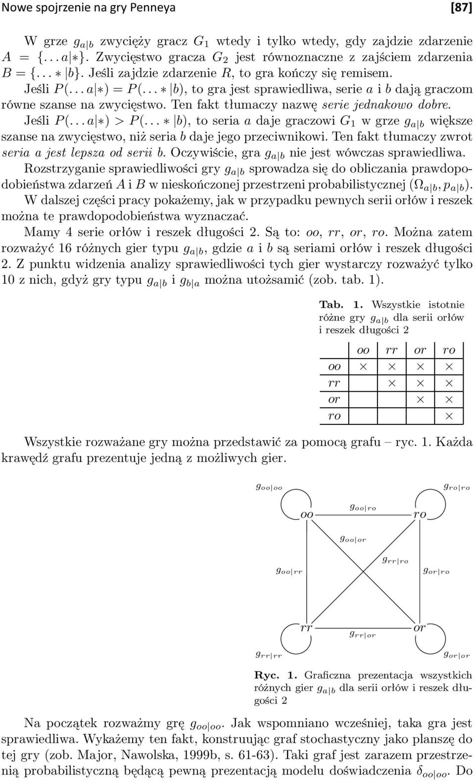 Ten fakt tłumaczy nazwę serie jednakowo dobre. Jeśli P(...a ) > P(... b), to seria a daje graczowi G w grze g a b większe szanse na zwycięstwo, niż seria b daje jego przeciwnikowi.