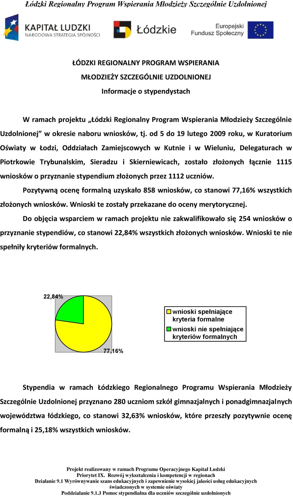 od 5 do 19 lutego 2009 roku, w Kuratorium Oświaty w Łodzi, Oddziałach Zamiejscowych w Kutnie i w Wieluniu, Delegaturach w Piotrkowie Trybunalskim, Sieradzu i Skierniewicach, zostało złożonych łącznie