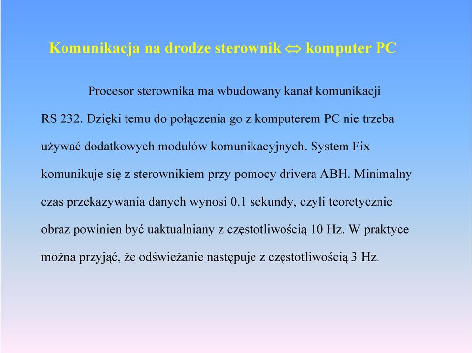 Sytem Fix omuniuje ię z terowniiem przy pomocy driver ABH. inimlny cz przezywni dnych wynoi 0.