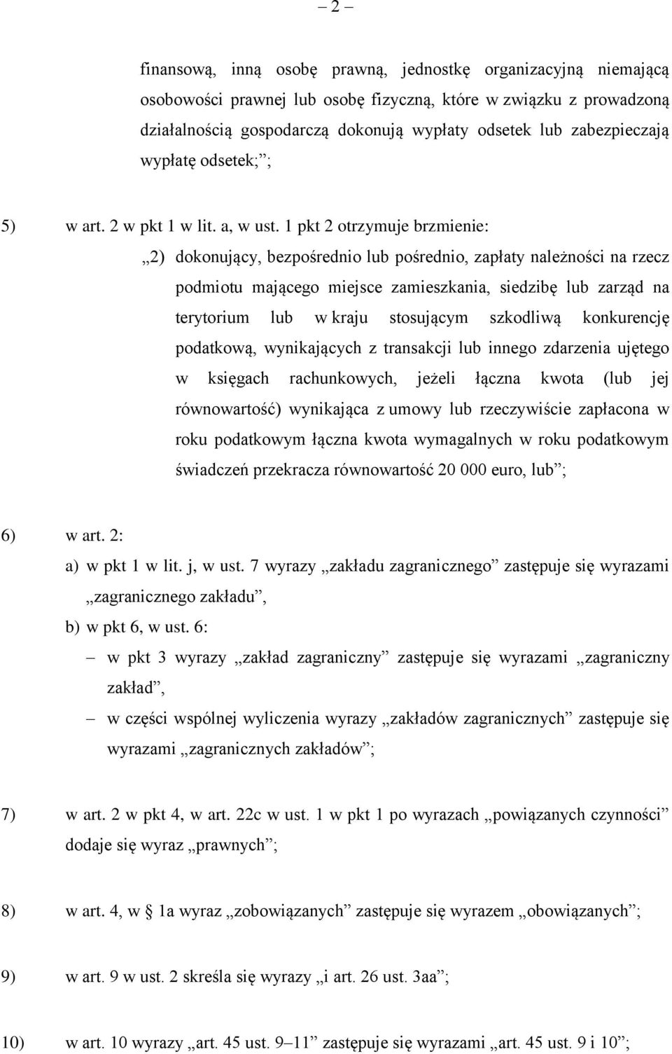 1 pkt 2 otrzymuje brzmienie: 2) dokonujący, bezpośrednio lub pośrednio, zapłaty należności na rzecz podmiotu mającego miejsce zamieszkania, siedzibę lub zarząd na terytorium lub w kraju stosującym