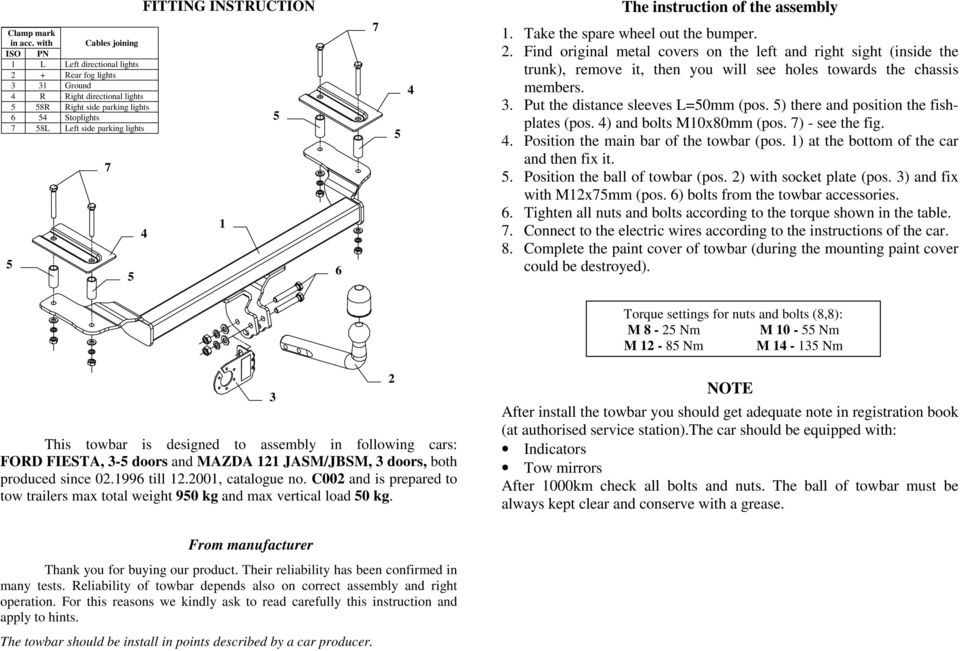 INSTRUCTION 1 6 The instruction of the assembly 1. Take the spare wheel out the bumper. 2.