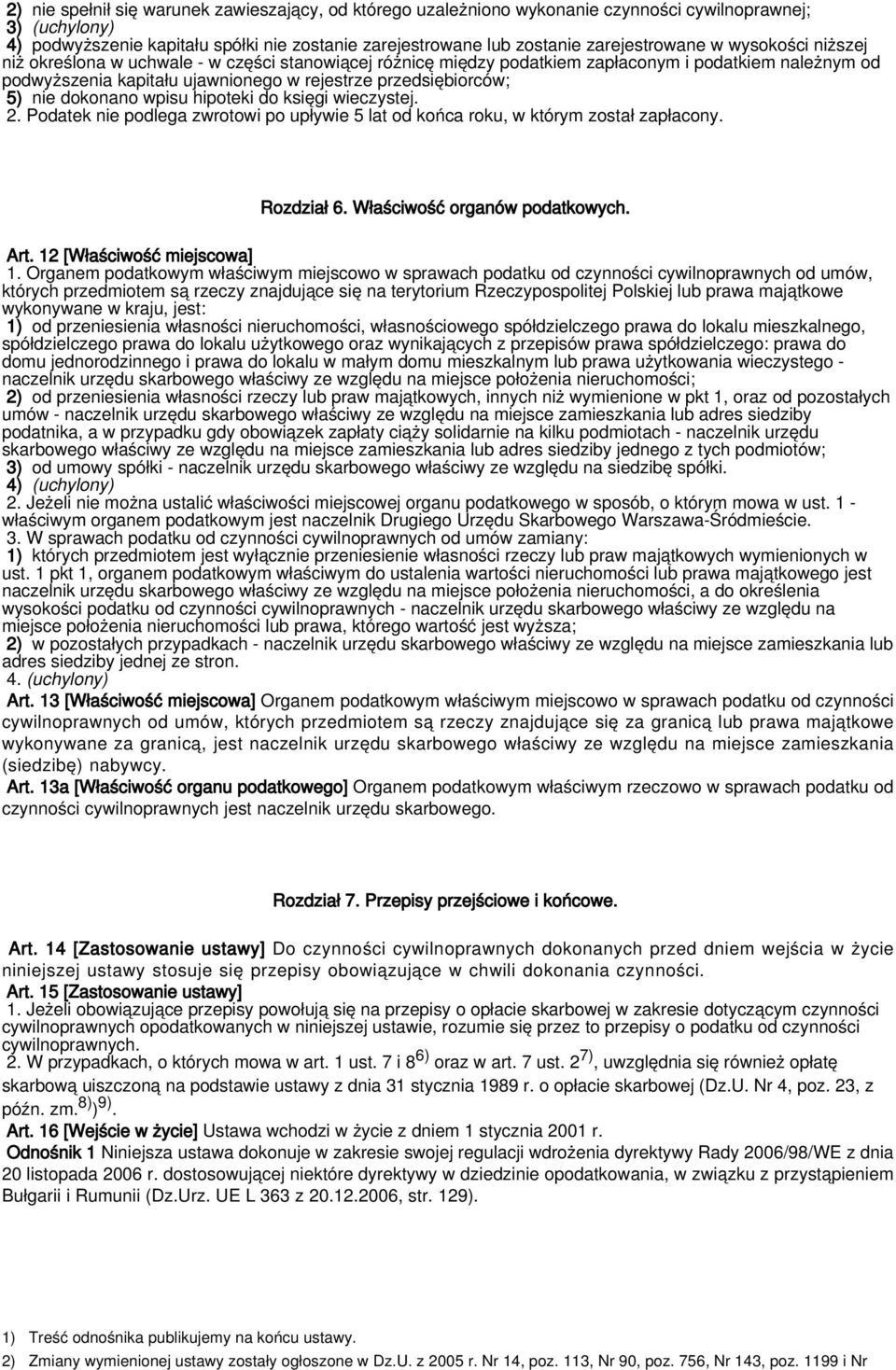 przedsiębiorców; 5) nie dokonano wpisu hipoteki do księgi wieczystej. 2. Podatek nie podlega zwrotowi po upływie 5 lat od końca roku, w którym został zapłacony. Rozdział 6.