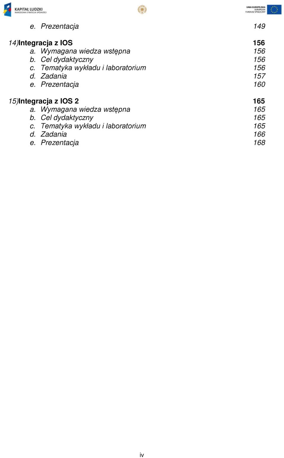 Prezentacja 160 15)Integracja z IOS 2 165 a. Wymagana wiedza wstępna 165 b.
