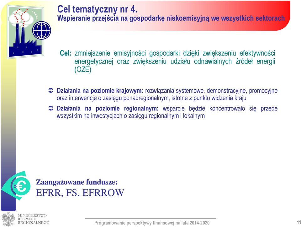 oraz zwiększeniu udziału u odnawialnych źródeł energii (OZE) Działania na poziomie krajowym: rozwiązania systemowe, demonstracyjne, promocyjne oraz interwencje o