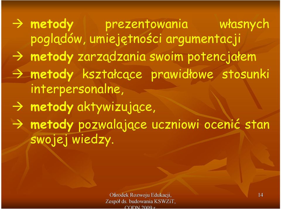 kształcące prawidłowe stosunki interpersonalne, metody