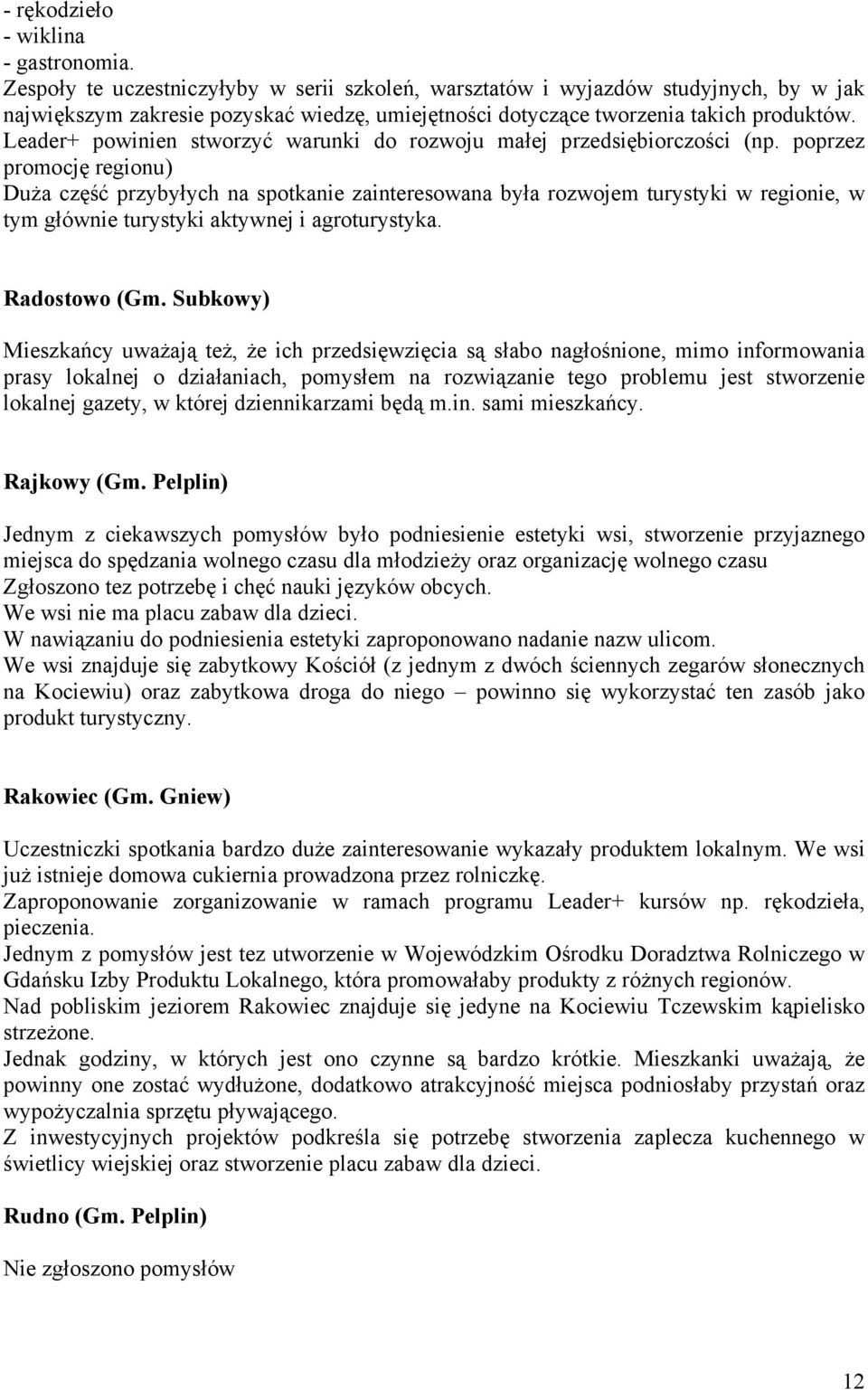 Leader+ powinien stworzyć warunki do rozwoju małej przedsiębiorczości (np.