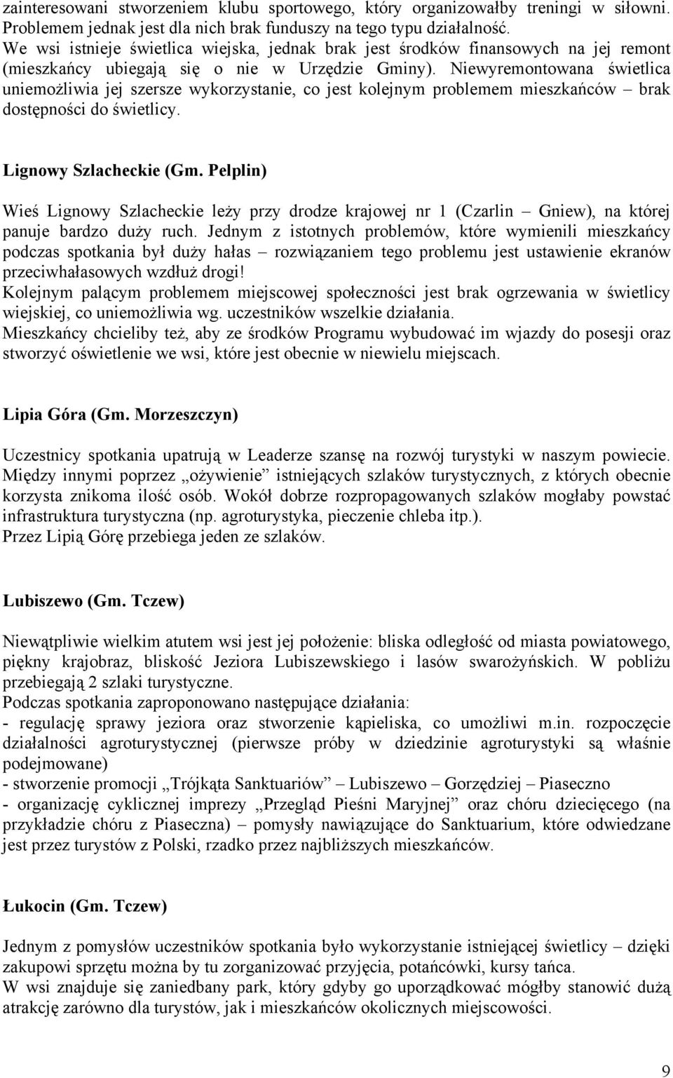 Niewyremontowana świetlica uniemożliwia jej szersze wykorzystanie, co jest kolejnym problemem mieszkańców brak dostępności do świetlicy. Lignowy Szlacheckie (Gm.