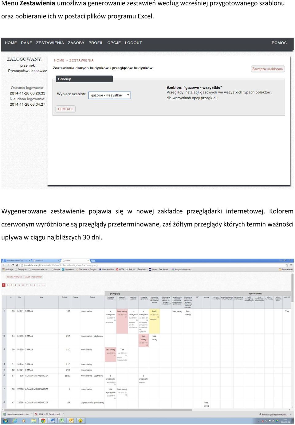 Wygenerowane zestawienie pojawia się w nowej zakładce przeglądarki internetowej.