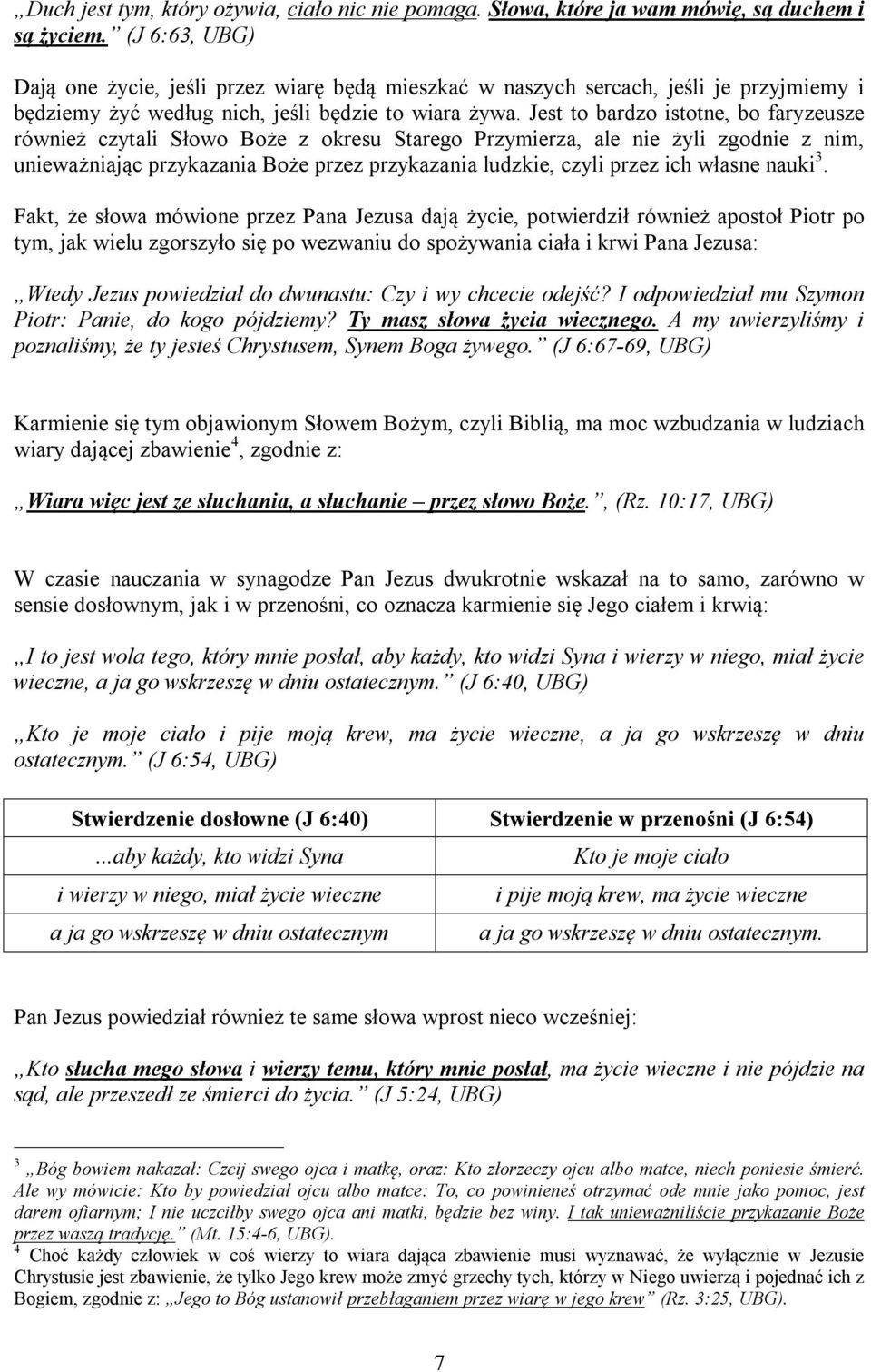 Jest to bardzo istotne, bo faryzeusze również czytali Słowo Boże z okresu Starego Przymierza, ale nie żyli zgodnie z nim, unieważniając przykazania Boże przez przykazania ludzkie, czyli przez ich