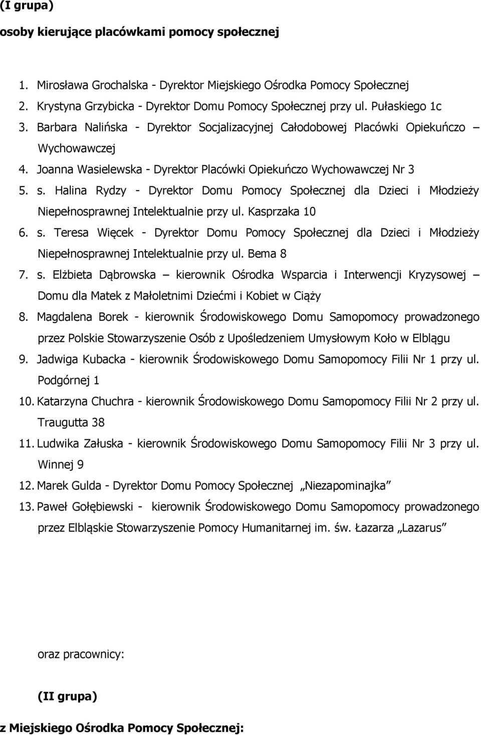 Halina Rydzy - Dyrektor Domu Pomocy Społecznej dla Dzieci i Młodzieży Niepełnosprawnej Intelektualnie przy ul. Kasprzaka 10 6. s.