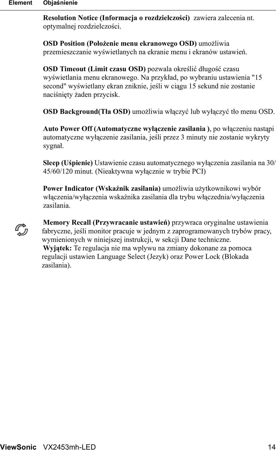 OSD Timeout (Limit czasu OSD) pozwala okre li d ugo czasu wy wietlania menu ekranowego.