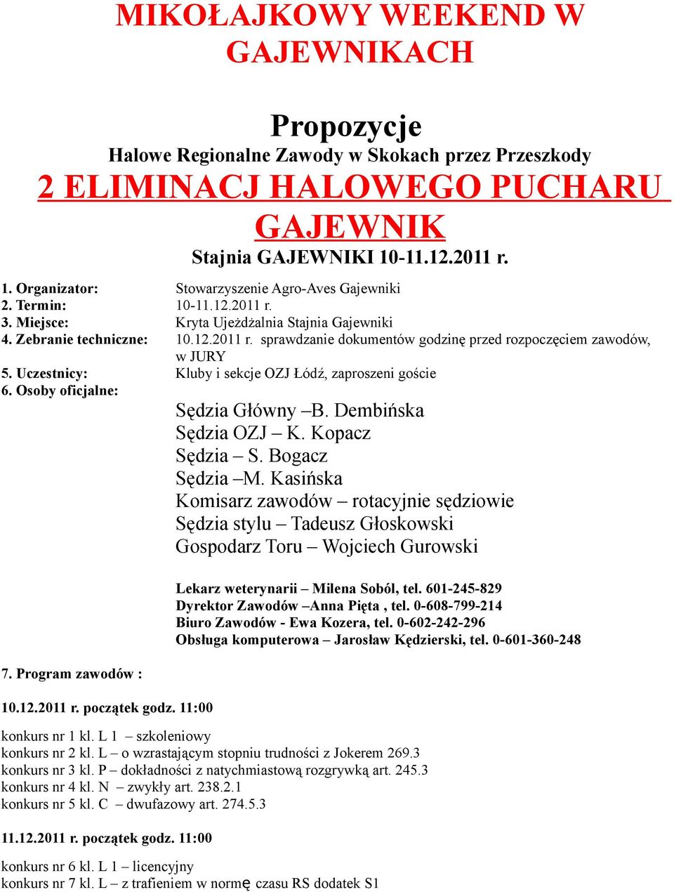 Uczestnicy: Kluby i sekcje OZJ Łódź, zaproszeni goście 6. Osoby oficjalne: Sędzia Główny B. Dembińska Sędzia OZJ K. Kopacz Sędzia S. Bogacz Sędzia M.