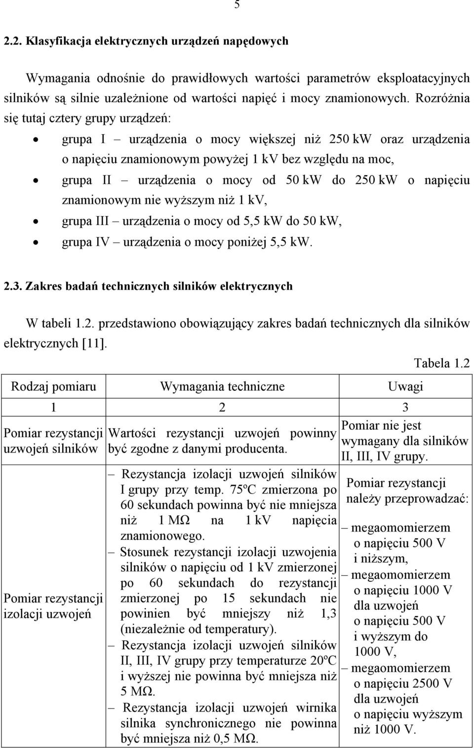 250 kw o napięciu znamionowym nie wyższym niż 1 kv, grupa III urządzenia o mocy od 5,5 kw do 50 kw, grupa IV urządzenia o mocy poniżej 5,5 kw. 2.3.