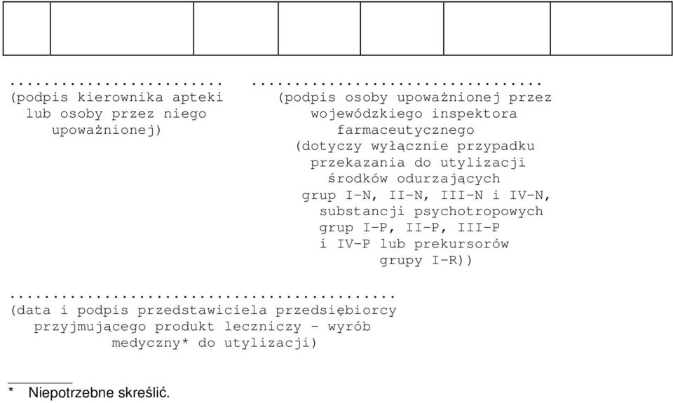 II-N, III-N i IV-N, substancji psychotropowych grup I-P, II-P, III-P i IV-P lub prekursorów grupy I-R)).