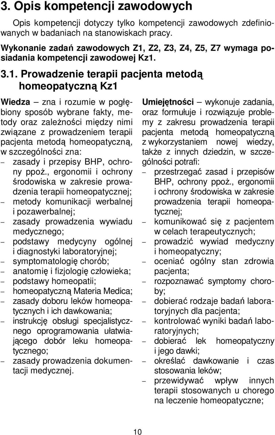 Z2, Z3, Z4, Z5, Z7 wymaga posiadania kompetencji zawodowej Kz1.