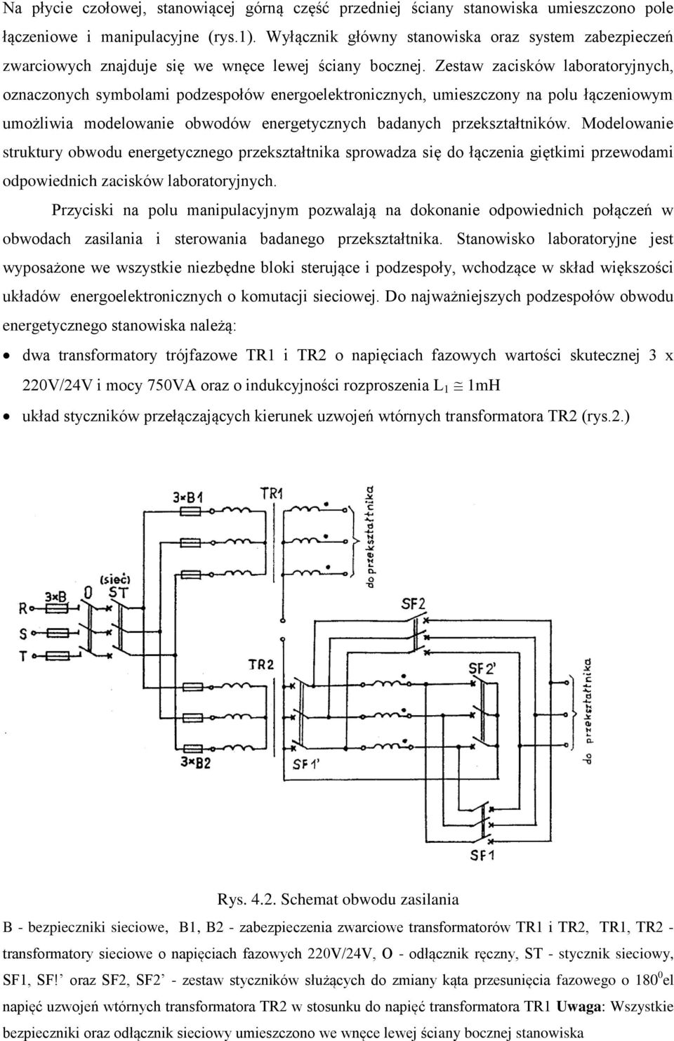 Zestaw zacisków labratryjnych, znacznych symblami pdzespłów energelektrnicznych, umieszczny na plu łączeniwym umżliwia mdelwanie bwdów energetycznych badanych przekształtników.