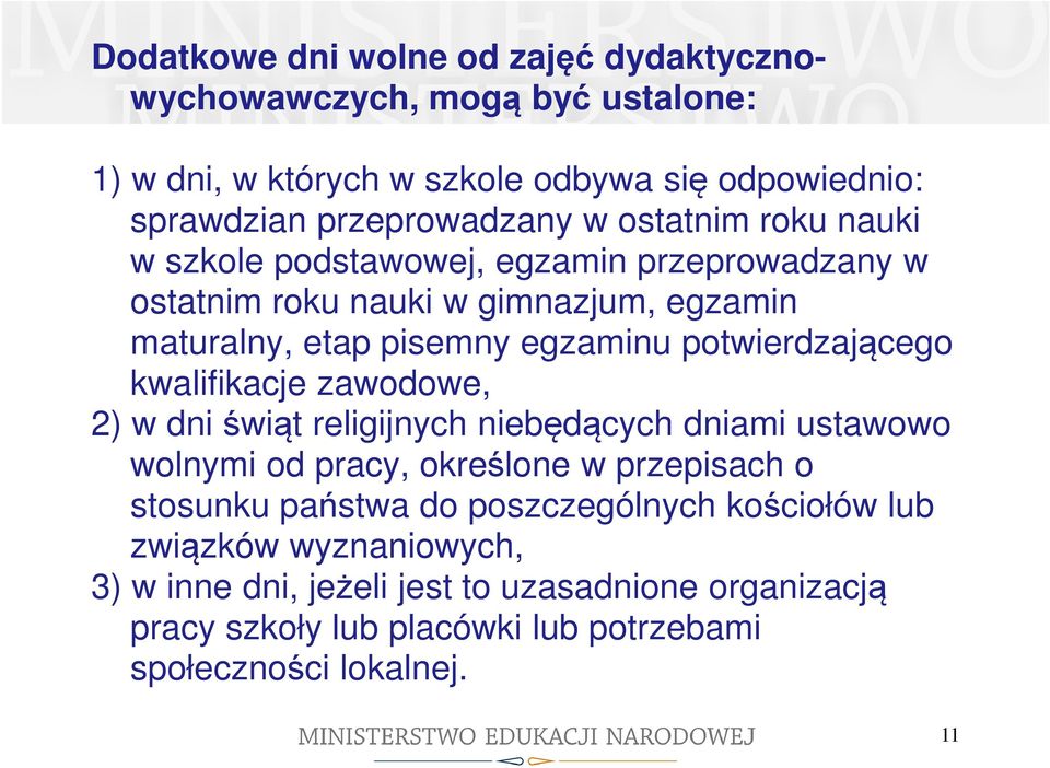 potwierdzającego kwalifikacje zawodowe, 2) w dni świąt religijnych niebędących dniami ustawowo wolnymi od pracy, określone w przepisach o stosunku państwa