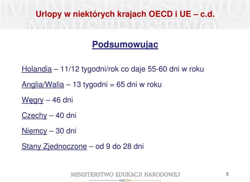 dni w roku Anglia/Walia 13 tygodni = 65 dni w roku