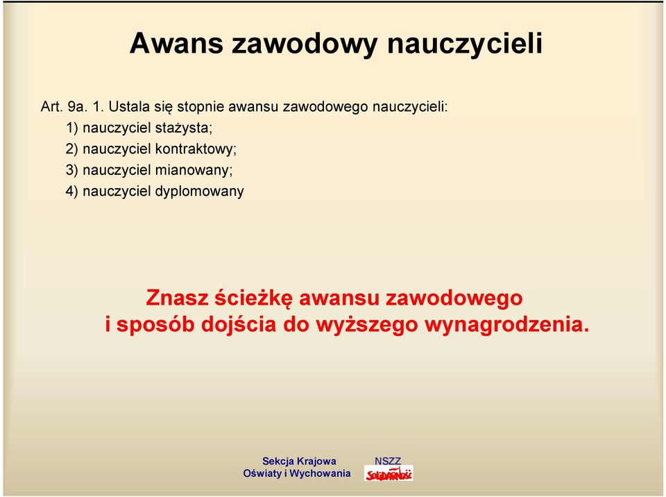 stażysta; 2) nauczyciel kontraktowy; 3) nauczyciel mianowany; 4)