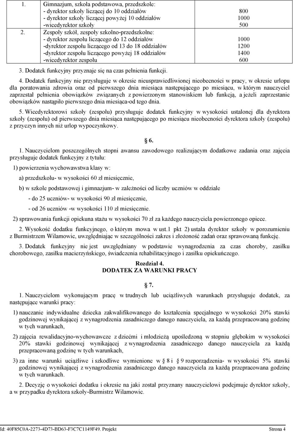 -wicedyrektor zespołu 3. Dodatek funkcyjny przyznaje się na czas pełnienia funkcji. 800 1000 500 1000 1200 1400 600 4.