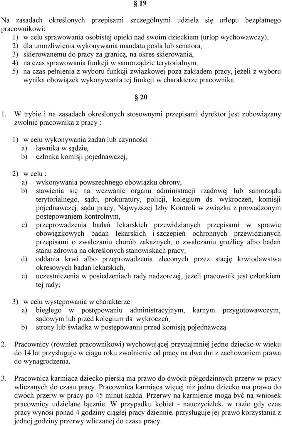 związkowej poza zakładem pracy, jeżeli z wyboru wynika obowiązek wykonywania tej funkcji w charakterze pracownika. 20 1.