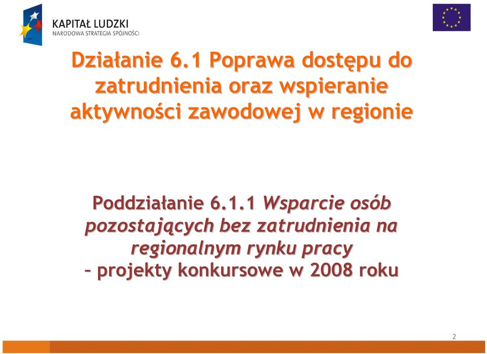 aktywności zawodowej w regionie Poddziałanie anie 6.1.