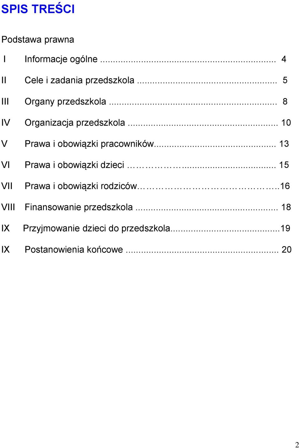 .. 10 V Prawa i obowiązki pracowników... 13 VI Prawa i obowiązki dzieci.