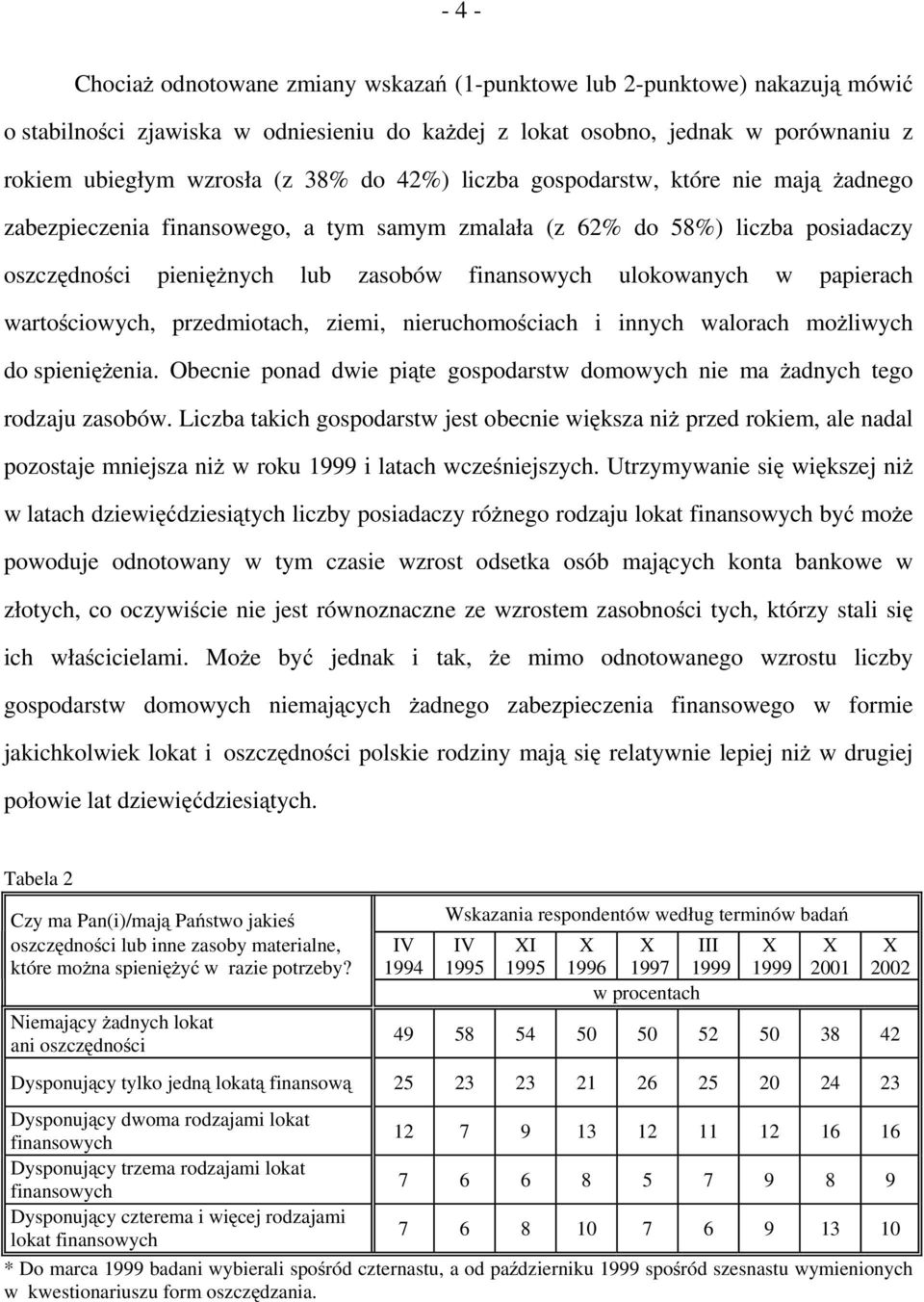 papierach wartościowych, przedmiotach, ziemi, nieruchomościach i innych walorach możliwych do spieniężenia. Obecnie ponad dwie piąte gospodarstw domowych nie ma żadnych tego rodzaju zasobów.